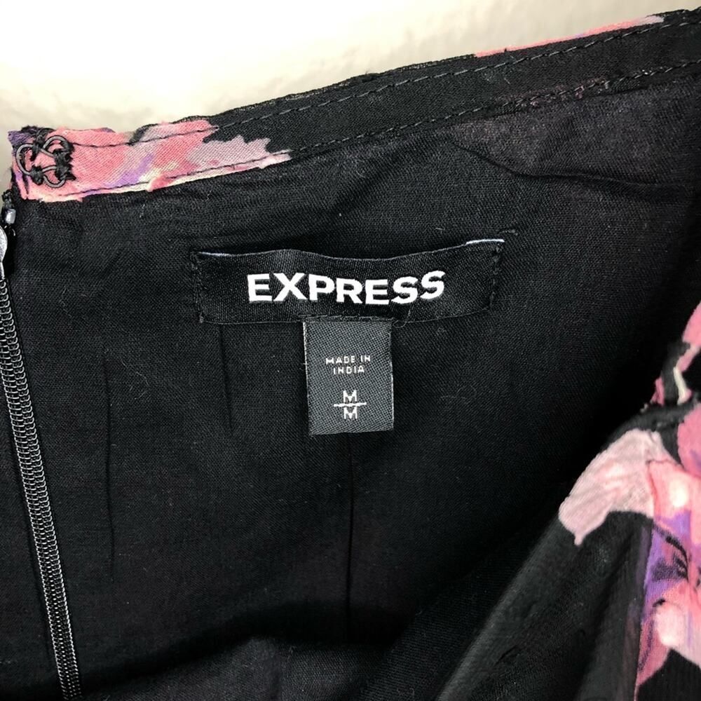 Express Black Floral Clip Dot Tiered Midi Dress - Picture 10 of 12